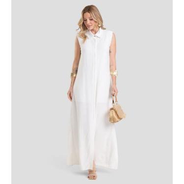 Imagem de Vestido Longo Feminino em Tecido Linho Dianna Bege, G, Bege