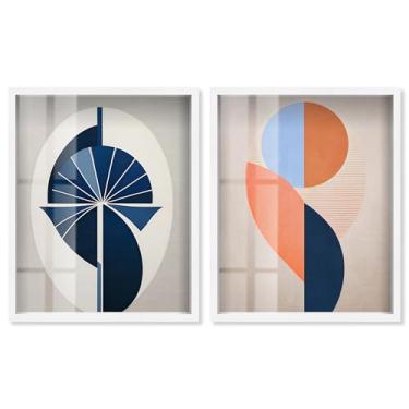 Imagem de Conjunto de 2 arte de parede de sala de estar com estampa de caixa de sombra, glamour, dourado da Art Remedy, moldura branca, 64 x 78 cm