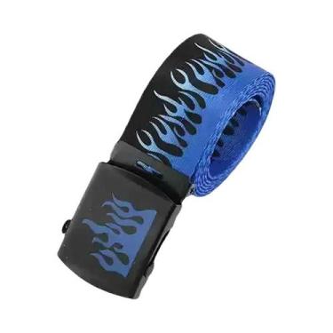 Imagem de Cinto De Lona Hip Hop Masculino Casual Com Estampa De Chamas, Cinto De