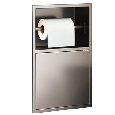 Imagem de Nicho de chuveiro de aço inoxidável com suportes de armazenamento, suporte de papel higiênico e lixeira para banheiro, cozinha e sala de estar - preto, 20 x 38 x 12,5 cm (8 x 15 x 4,9 pol.)