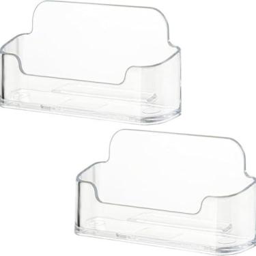 Imagem de 2 peças de porta-cartões de visita para mesa pequena, porta-cartões de visita de acrílico transparente para exibição de escritório