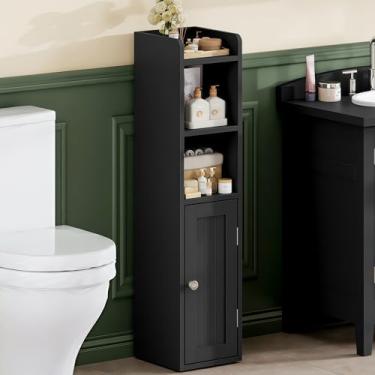 Imagem de ChooChoo Armário de armazenamento de banheiro pequeno, armário de canto com porta e prateleira ajustável, armários de papel higiênico estreitos, organizadores de banheiro finos para espaços pequenos e