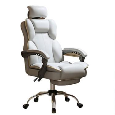 Imagem de Cadeira de escritório giratória, cadeira de jogos, cadeira de escritório ergonômica com encosto de cabeça, cadeiras para jogos com apoio para os pés, ângulo traseiro ajustável e encosto alto de couro