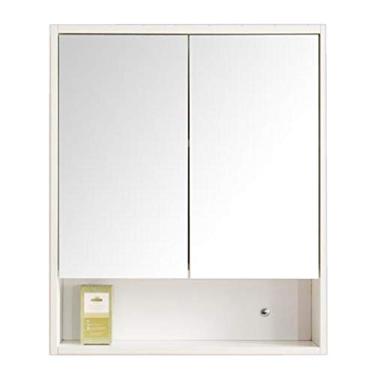 Imagem de Armário de remédios montado na parede armário de espelho de banheiro de madeira grande capacidade armazenamento lente objetiva rack cosmético (cor: nogueira, tamanho: 80 * 14 * 70 cm) (branco 80 * 14