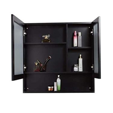 Imagem de Armário de parede armário de remédios de alumínio com espelho armário de armazenamento para banheiro armários montados na parede (cor: preto tamanho: 80 x 70 x 12 cm)