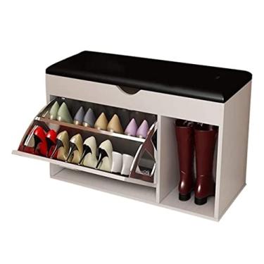 Imagem de Prateleira de sapato, organizador de sapato, sapateira de madeira, armário de sapatos, almofada de couro, banco de sapatos, multifuncional, casa para tênis de salto alto, armário de entrada