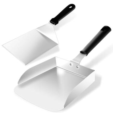 Imagem de Gutsdoor Espátula extra grande para chapa e espátula de hambúrguer, espátulas de pedra preta de aço inoxidável para cozinha e acampamento, pá de alimentos para churrasqueira, acessórios de