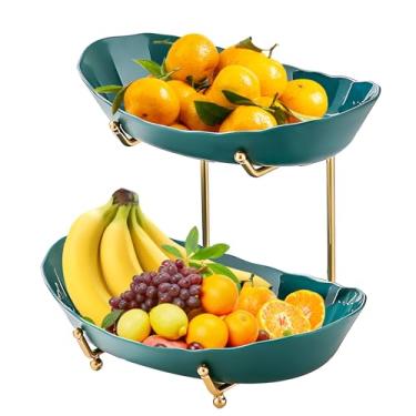 Imagem de Cesta de Frutas Acrílico 2 Níveis com Suporte Metal Tigelas Serviço em Camadas para Balcão Cozinha Ideal Legumes Petiscos Nozes Bolo e Sobremesa Perfeita Festa Casamento