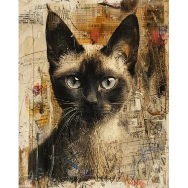 Imagem de XTXGERL Kit de pintura de gato por números para adultos, pintura animal vintage por número em tela, kits de pintura a óleo digital de cenário adequado para decoração de parede de casa presente 51 x 40