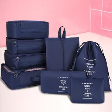Imagem de 8 conjuntos de organizadores de bagagem essenciais para viagens e viagens, bolsa de lavanderia, bolsa de sapatos, bolsa de roupa íntima, Azul-marinho
