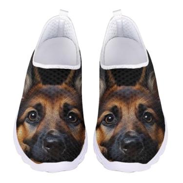 Imagem de GIFTPUZZ Tênis de corrida feminino, leve, sem cadarço, antiderrapante, de malha respirável, Pastor alemão, 38