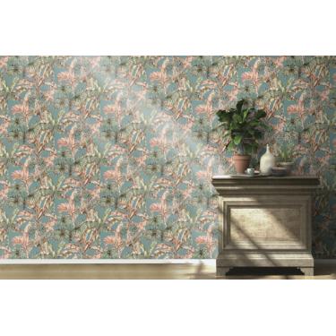 Imagem de Papel de Parede Barbara Home Folhagem Azul e Rosa Claro 485257