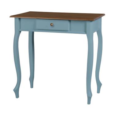 Imagem de Aparador De Sala Rústico Madeira 1 Gavetas Pés Luiz Xv - Azul Céu Laca Com Tampo Imbuia Glazer