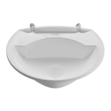 Imagem de Lavatório Plástico Branco Lv2 36x28cm - Resistente Químicos - Válvula 1 - 3,8l - Porta-sabonete