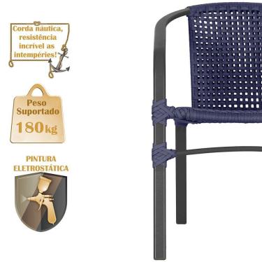 Imagem de 06 Cadeiras Floripa Alumínio Pintura Preta Trama Azul