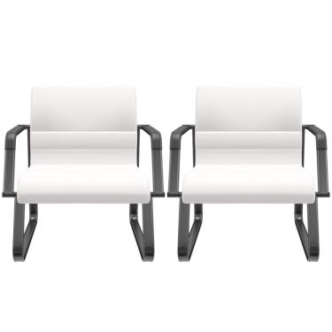 Imagem de Kit 02 Cadeiras de Escritório Recepção Fixa Pés Preto Lev P03 Vinil Branco - Lyam Decor