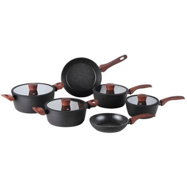 Imagem de Jogo de Panelas Indução 6 Peças Preta em Alumínio e Revestimento Cerâmico Antiaderente Sirius Brinox