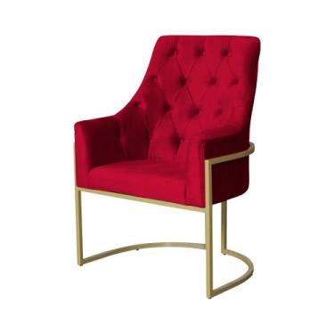 Imagem de Poltrona Decorativa Vick Veludo Vermelho Base Dourada Ms Decor - Mansã
