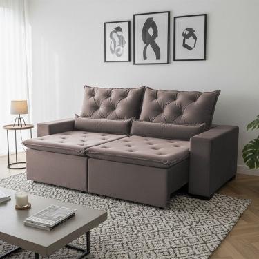 Imagem de Sofá Retrátil Confort Master Suede 150m Reclinável 2 Módulos e Acabamento Sofisticado Milão Bege