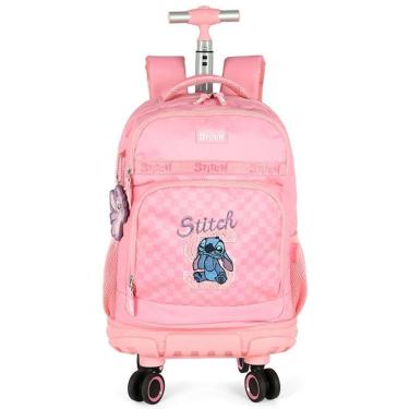 Imagem de Mochila Escolar de Rodinhas STITCH Xadrez Rosa Luxcel