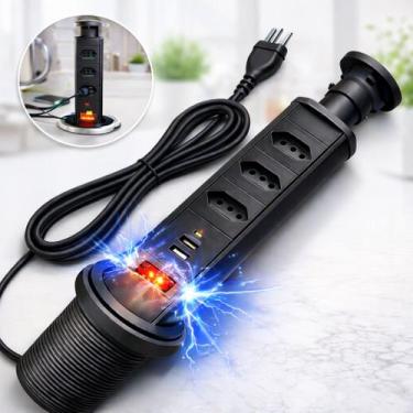 Imagem de Torre 3 Tomadas 20A Multiplug Retrátil Bivolt USB C Embutir Mesa Banca