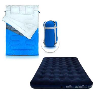 Imagem de Kit Saco Dormir Kuple Térmico Casal Solteiro C/ Travesseiro Camping + 