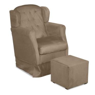 Imagem de Poltrona Amamentação Balanço Malu Base De Madeira e Puff Cor:Capuccino