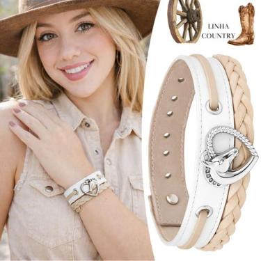 Imagem de Pulseira de Couro Feminina Branco e Bege Coração Cavalo - Granado Aces