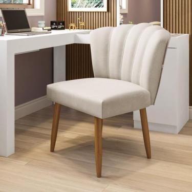 Imagem de Cadeira Liberty Móveis Pétala Bege Madeira Estofada Veludo Retrô - Lib