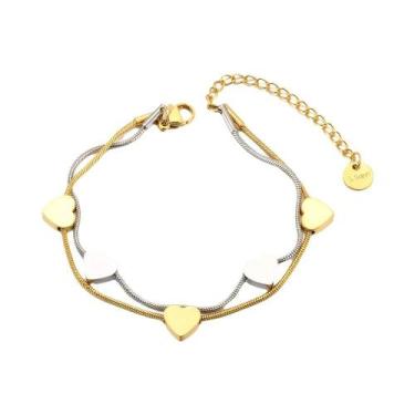 Imagem de Pulseira De Flor Em Aço Inoxidável Com Ouro 18K Embutido, Dupla Camada