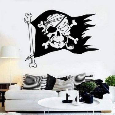 Imagem de Adesivo de parede Pirate Skull Flag para sala de crianças ou sala de j