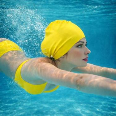 Imagem de Touca de natação de silicone adulto afro cabelo volumoso cor:amarelo -