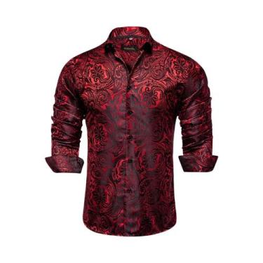 Imagem de Camisas De Vestir De Seda E Poliéster Para Homens Com Manga Longa E Es