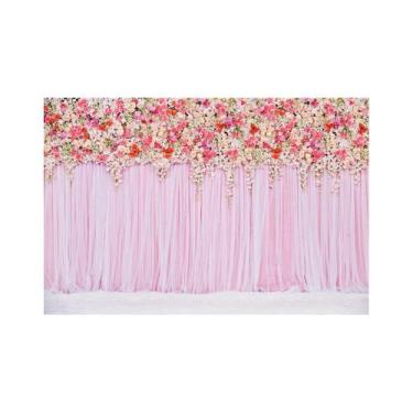 Imagem de Painel De Lona Imita Cortina de Flores com Fundo Rosa - Fabrika de Fes