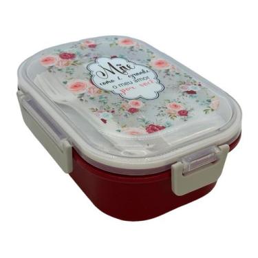 Imagem de Marmita Azul com Garfo e Colher e Divisória de 3 Partes - Mãe Como é G