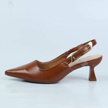 Imagem de Sapato Bebece Slingback Bico Fino Salto Baixo - Bebecê, 37, Marrom
