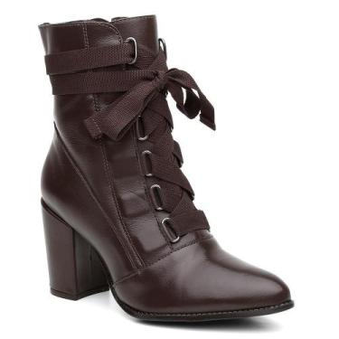 Imagem de Bota Feminina Coturno Couro Salto Médio Cano Médio Casual - Valentina 