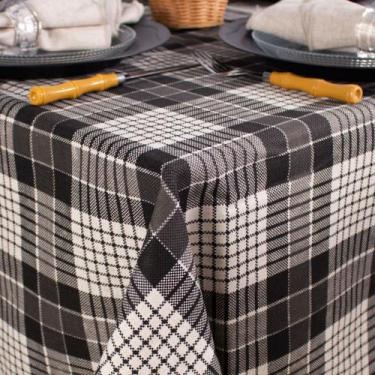 Imagem de Toalha de Mesa Retangular em Tecido Linho Estampado Xadrez Preto, 1,50