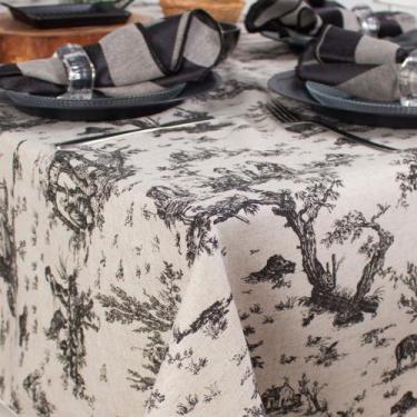 Imagem de Toalha de Mesa Retangular em Tecido Linho Estampado Toile de Jouy Pret