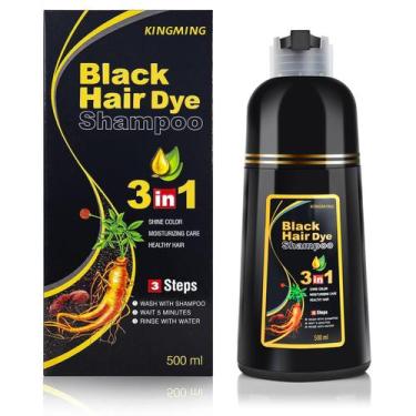 Imagem de Shampoo Tingidor de Cabelo Preto KINGMING para Cobertura de Cabelos Gr