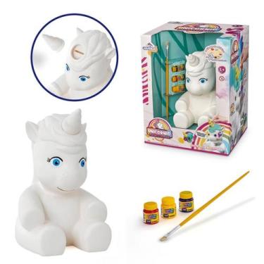 Imagem de Boneco Unicórnio Brinquedo Cofrinho Em Vinil Para Colorir 22cm - Adijo