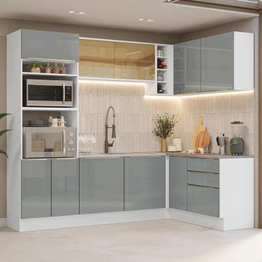 Imagem de Armário de Cozinha Completa de Canto 399 cm Branco/Cinza Lux Madesa 01
