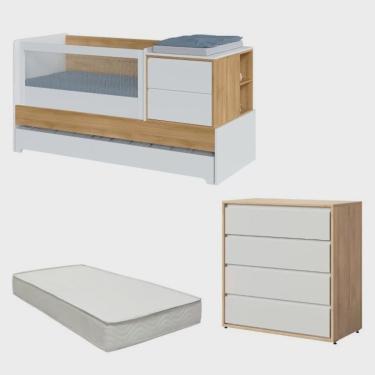 Imagem de Berço Multifuncional com Cama Auxiliar Sol e Mar com Colchão e Comoda