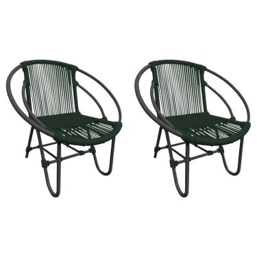 Imagem de Kit 2 Cadeiras Decorativa Julia Em Corda Náutica E Base Em Alumínio Preta- Verde Musgo