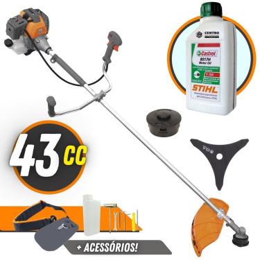 Imagem de Roçadeira Robusta Com Óleo Stihl RL430P Plus Tekna Á Gasolina 2T 43cc 1,7HP Modelo Completo Com Lâmina 3 Pontas e Cabeçote Nylon
