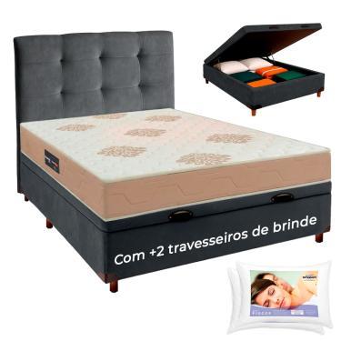 Imagem de Cama Box Bau + Cabeceira + Colchão Casal D33 + 2 Travesseiros Ortobom
