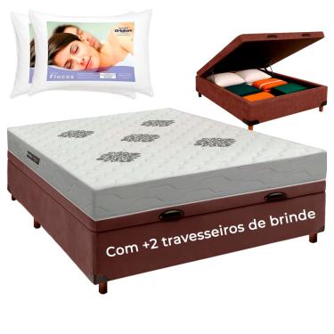 Imagem de Cama Box Bau + Colchão Casal ISO100 Confort Premium + 2 Travesseiros Ortobom