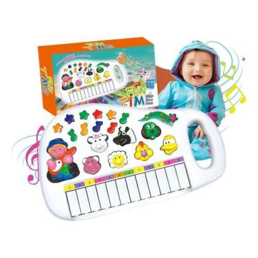 Imagem de Piano Infantil Teclado Musical Educativo Animais Cor Branco - Dutetoys