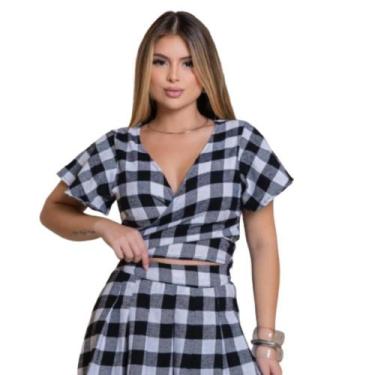 Imagem de Blusa Feminina Transpassada Amarrar Xadrez São João Festa Junina -, Pr