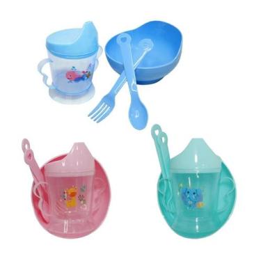 Imagem de Kit Papinha Bebê 4 Peças: Tigela + Copo com Alça + Garfo e Colher - Id